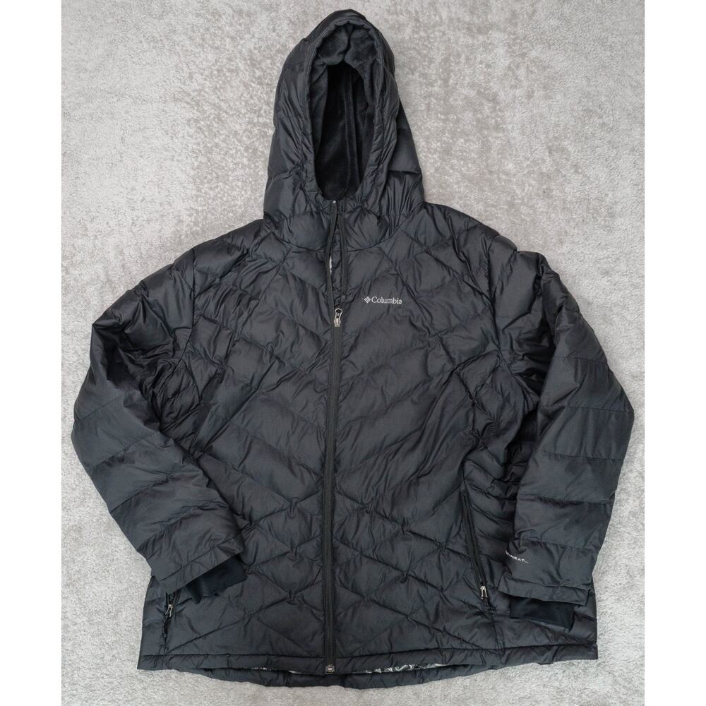 Columbia Omni Heat Black Puffer Jacket Faux Fur Lined Hood Womens Size 3X